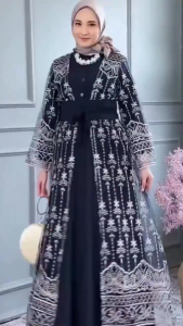 Gamis Set Outer Terpisah Syaqilla Dres BL Ceruty Babydoll Mix Brukat M L XL XXL 3XL Dress Kondangan Wanita Elegan Jumbo Baju Muslim Remaja Perempuan Terbaru Kekinian Ootd Hijab Warna Navy Putih Maroon Milo Burgundy