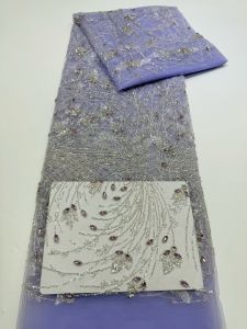 2026 Nigerian Diamond Beaded Embroidery Lace Fabric African Sequins Stone Tulle for Banquet Wedding Dress Sewing New Design