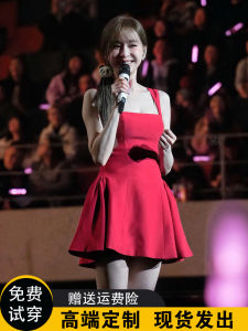 Red French Style Square Collar Strapless Dress Womens Summer High End Sensation Lightweight Evening Gown Skirt A-Line Short Dress