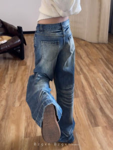 Washed Jeans High Waist Straight Leg Loose Fit Long Length Womens Casual Pants Vintage Style Simple Design Chinese Manufacturer