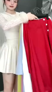 Set áo cô gái Huế set áo cách tân cổ cao tay loe đi chùa bộ đồ lam mặc Tết áo Voan Tơ 2 lớp đính nút mix quần dài Tuyết Nhung