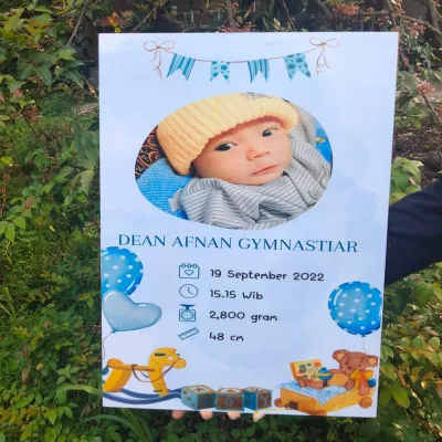 CETAK FOTO PLUS BINGKAI PAPAN MDF BIODATA BAYI CUSTOM PROSES 1 HARI BISA COD