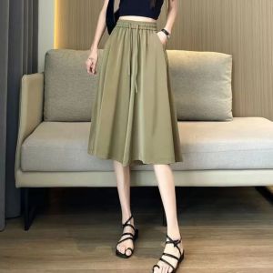 Ice Silk Quần ống rộng bảy nửa cho nữ mùa hè Phong cách mỏng Ins Hợp thời trang cho mọi trận đấu Váy chữ A Quần short thông thường rộng rãi