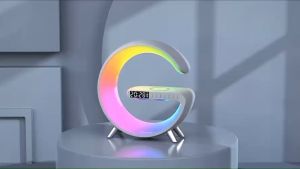 【sinarfm】speaker bluetooth 4 in1 RGB Bluetooth Speaker Wireless Charger Clock Multi Functional Ambient Light Smart Home Decor With FM Radio