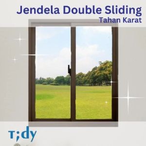 Tidy Jendela Double Sliding Kanan + Kiri Aluminium W1 100X120 Cm Coklat