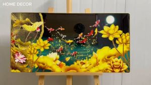 Tranh cá Koi cửu ngư tổng hợp mẫu tranh ngang siêu đẹp tranh tráng gương 5D cao cấp xưởng tặng bộ phụ kiện treo.