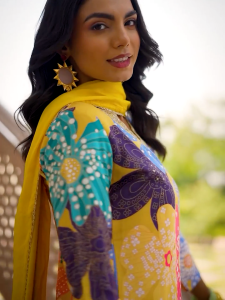 Yellow Cotton Kurti Set for Women - Straight Cut Printed With Pants and Shawl - Plus Size Friendly (S to 3XL) - Pre Order 23days - Fusioncloset