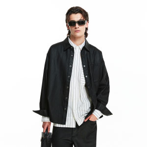 SEASON HIGH | Glossy Coated Collar Design Hem Arc Jean Jacket