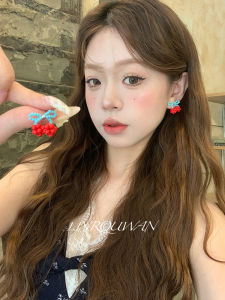 Handmade Beaded Sweet Cherry Cute And Gentle Ear Studs Retro Design Japanese Style Fashion Jewelry for Women Fruit Pattern Alloy