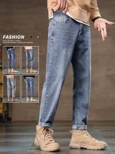 ROMON | Lomen Mens Jeans Casual Straight Leg Elastic Youth Spring Autumn New Style Loose Fit Nine-Tenths Length Cotton Polyester Blend