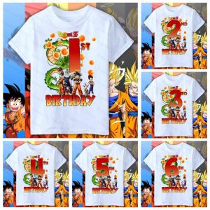 Bandai | 2026 Summer Dragon Ball BIRTHDAY Kids Shirt Boy Girl T-shirt 3-8 Years Old Fashion Casual Y2K Short-sleeved Trendy Clothing