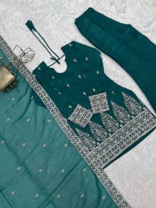 [PRE-ORDER] 2026 OCT GREEN EMBROIDERED SHARARA SUIT XS-2XL 3 PIECE KURTI PANTS DUPATTA DEEPAVALI | TEAL GREEN BOLLYWOOD SHARARA SUIT ( DELIVERY 10 WORKING DAYS) ETA: 2026-12-30