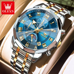 OLEVS Watch For Men Waterproof Original Stainless steel New Fashion Chronograph LED Casual Luminous Quartz Clock