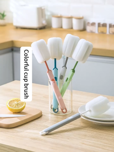 (HOME+) Cup Brush Long Handle Household Cup Washing Brush Cleaning and Stain Removal Sponge Brush
