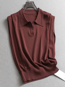 Pure Color Ice Sensation Slim Fit Shoulder Style 2025 Summer New Thin Knitwear Polo Collar Sleeveless Women Commute Versatile C691