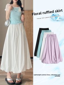 LANGPIN | กระโปรงทรงเอเอวสูงสไตล์เรียบง่ายสำหรับผู้หญิง กระโปรงทรงดอกไม้ ดีไซน์ฤดูร้อน กระโปรงทรงดอกไม้แบบหลายสี กระโปรงทรงเอ