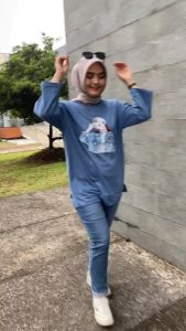 Terlaris Baju Kaos Oversize Denim Blue Lengan Panjang 7/8 Kaos Tren 2024 Kaos Wanita Dewasa Jundo Atasan Muslimah Jumbo Hijab Style OOTD / Trends Store