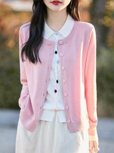 เสื้อสเวตเตอร์ถักคอโปโลแขนยาวผ้าขนสัตว์สำหรับผู้หญิง ทรงหลวม ปกติ ฤดูใบไม้ผลิ 2025 ปกติ แขนยาว คอโปโล 2 ชิ้น