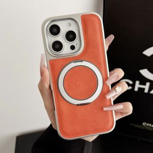 szhaiyu | Luxury Electroplated Leather Phone Case For iPhone 17 15 14 13 Pro Max 17 Air 15 14 Plus With 360° Rotatable Holder Back Cover