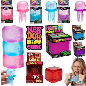 Schylling Nee Doh Jellyfish & Cube Squish Toy Soft Jelly Squeeze Stress Relief Fidget Toy Sensory NeeDoh for Kids & Adults
