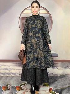Elegant Long Coat with Button Design for Middle-Aged And Elderly Mothers Autumn Spring Outerwear Comfortable Loose Style