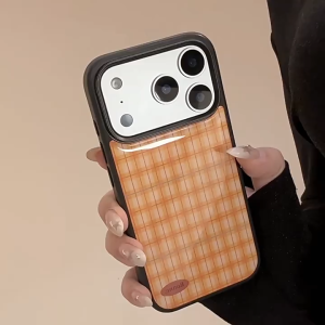 Orange Plaid Phone Case for iPhone 17 Pro Max Stylish Hard Back Cover with Glossy Epoxy Design Shockproof Protective Case for iPhone 17 Pro