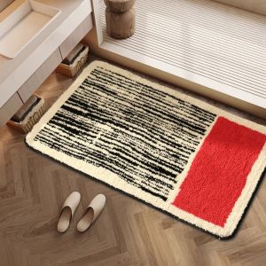VIKAMA Anti Slip Absorbent Plush Carpet Nordic Ins Style Black And White Color Block Bathroom Bedroom Hallway Soft Home Rug