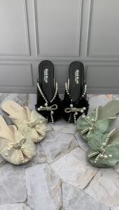 Flat Slippers Faddish Pearl Ribbon Diamond K2185