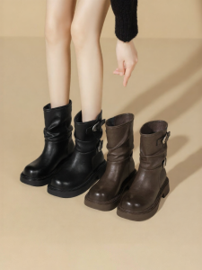 Josiny | Melard Thick Sole Winter Martin Boots Leather Buckle Medium Calf