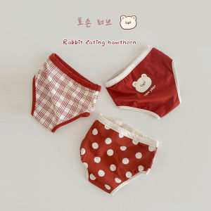 Childrens Underwear New Years Cartoon Rabbit Plaid Cotton Baby Shorts Boys Girls Triangle Pants Comfortable Skin-Friendly Four Seasons