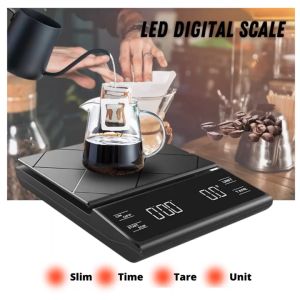 Rechargeable Coffee Scale with Timer Kitchen Electronic Weighing Scales 3kg/0.1g High Precision Pour Over Drip Espresso