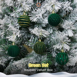 ชุดลูกบอลคริสต์มาสกำมะหยี่ Green - Bauble Velvet Box Set | Ø 8 cm.