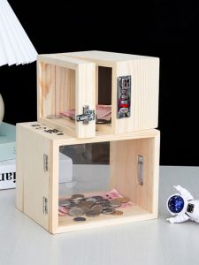Transparent Real Wood Creative Saving Box Childrens Money Box Lockable in out Design New 2024 Fresh Style Festival Gift