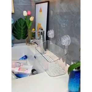 Khay Đựng Mỹ Phẩm / Dầu Gội Có Cốc Hút Chân Không Gắn Tường Không Để Lại Dấu Vết Cho Nhà Tắm