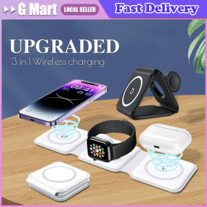 3 In 1 Magnetic Wireless Charger Foldable Charger Magsafe Stand Holder for Magsafe IPhone 14 13 Pro Max /Airpod /IWatch 7 6 Magnetic Wireless Fast Charger Foldable & Compact Supports iPh 15 Series Smartwatches & Earbuds