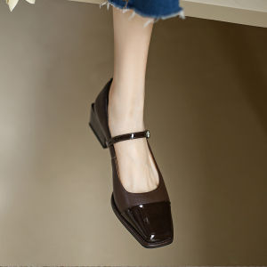 Retro French Mary Jane High Heels Womens Spring Summer Leather Single Shoes Square Head Thick Heel Elegance Women Shoes