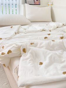 INS Super Soft Young Adult Heart Cute Bear Washed Cotton Summer Quilt Summer Quilt Machine Washable Air Conditioner Lightweight Quilt Inner