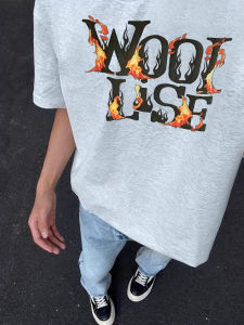 PAZHAOLANG | Oversized 300lb-friendly Flame Letter Graphic Tee Cotton