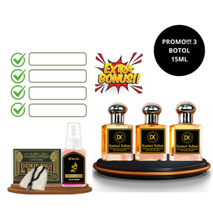 PROMO!!! 3 BOTOL15ml Minyak Wangi Kasturi Sultan Murni Extra bonus
