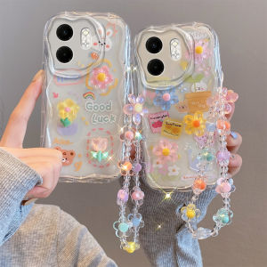 New Casing Infinix Smart 9 Hot 50i Smart9 Hot50i Hot Cute Cartoon 3D Dolls Flower Creative Anti-fall Shockproof Cream Phone Case with Fashion Flower Lanyard 2025