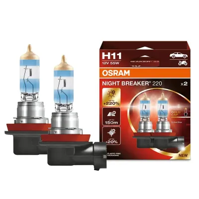 OSRAM Night Breaker 220 Car Lamps H4 H7 H11 Halogen Headlight +220% Power Bright +150m Long Beam Original Light 12V Germany 2x