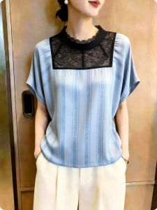 French Lace Stripe Knitwear Elegant Slim Fit