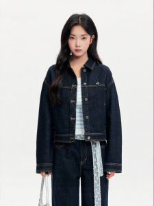 Short Fitted Straight Lapel Jeans Jacket