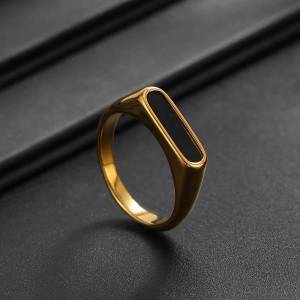 KunJoe Punk Rock Smooth Gold Color Square Stainless Steel Finger Ring for Men HipHop Black Oil Chunky Rings Party Street Jewelry