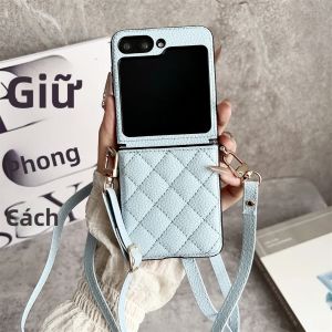 Ốp Điện Thoại Dây Đeo Chéo Bằng Da PU Họa Tiết Hình Thoi Sang Trọng Dành Cho Dòng Samsung Galaxy Z Flip - Vỏ Bảo Vệ Bản Lề Chống Sốc