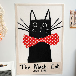 Cartoon Cat Wall Hanging Tapestry Bedroom Decorative Fabric Cat Background Dormitory Renovation Wall Cloth Long Rectangle Plush Material