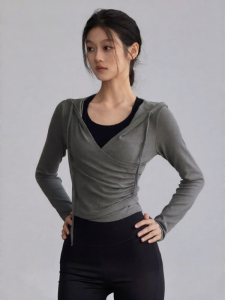 FITNESSGIRL | Hooded Yoga Running Pilates Workout Long Sleeve Tight Waist Slimming Sportswear