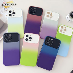 KISSCASE Colorful Gradient Full Camera Lens Protection Phone Case for iPhone 14 Pro Max 11 12 13 Pro Max 14Plus Matte Soft Silicone Cover
