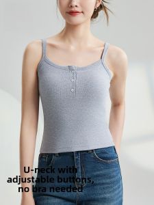 miiow | Cat Lady Vest Womens Summer Short Sleeveless Sweet Style Button Design Built-in Bra Top Outerwear MiiOW Stick Fiber Blend