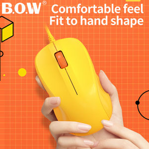 BOW M136U Ergonomic Wired Mouse Mini Portable Green Yellow Pink White Mouse Anti-Slip Silent Mice for Desktop Laptop